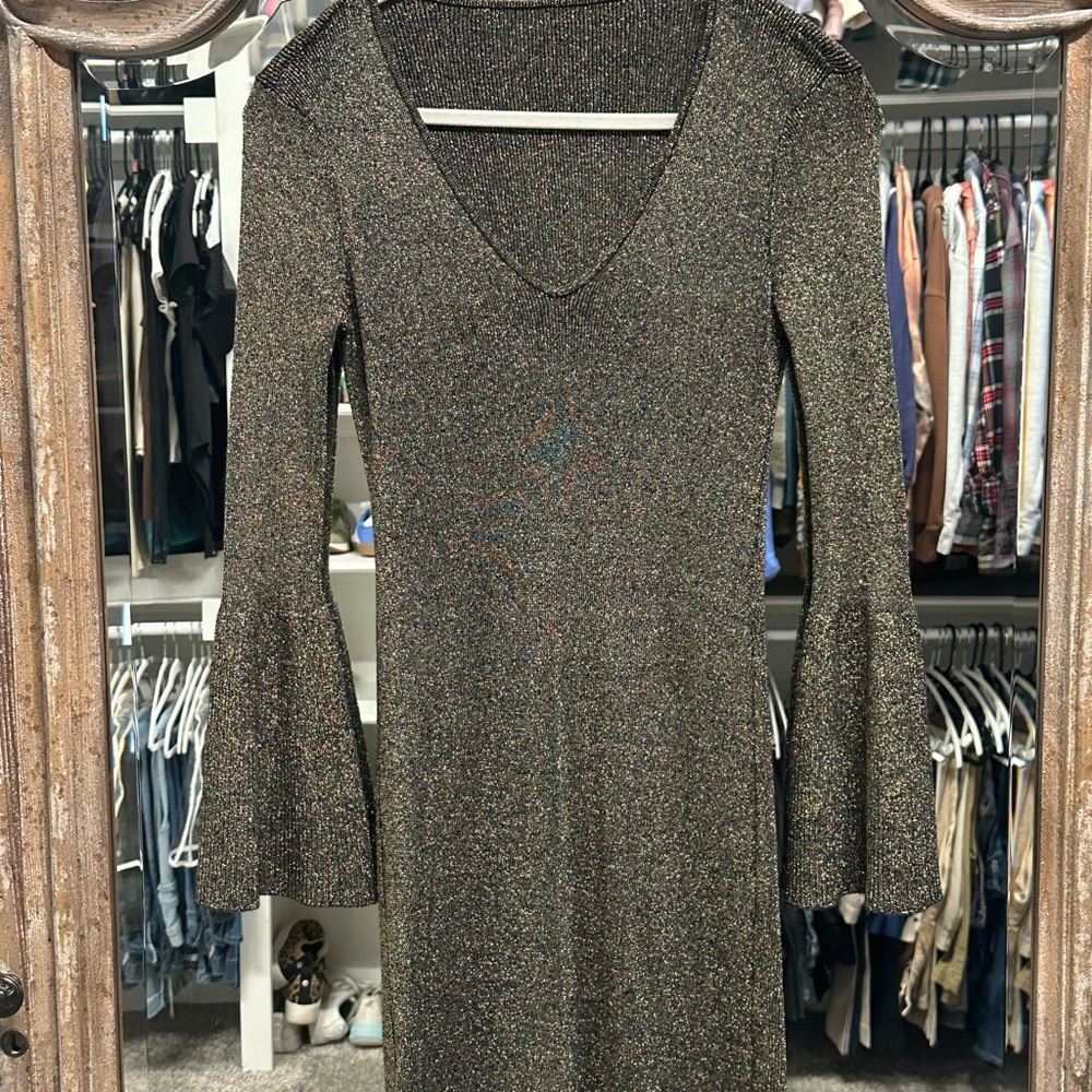 NEW BCBGeneration Long-Sleeve Metallic Knit Dress Gold / SMALL
